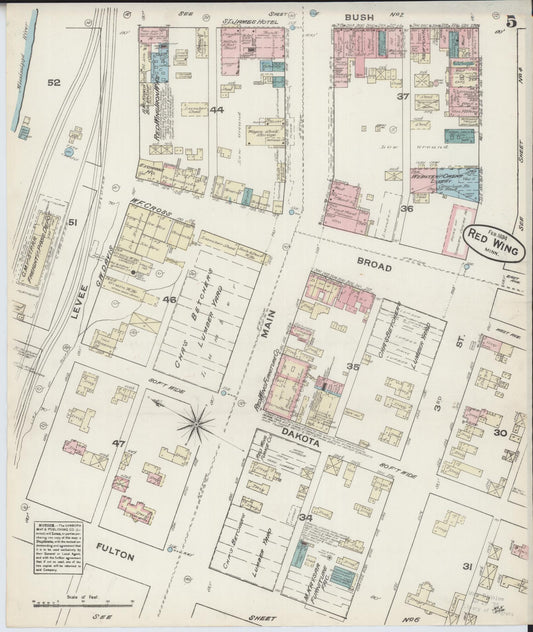 Sanborn Fire Insurance Map from Red Wing, Goodhue County, Minnesota (1884), Sheet #0005 - Historic Sanborn Fire Insurance Map Print, vintage old map wall art, antique decor, genealogy gift, Minnesota Minnesota map