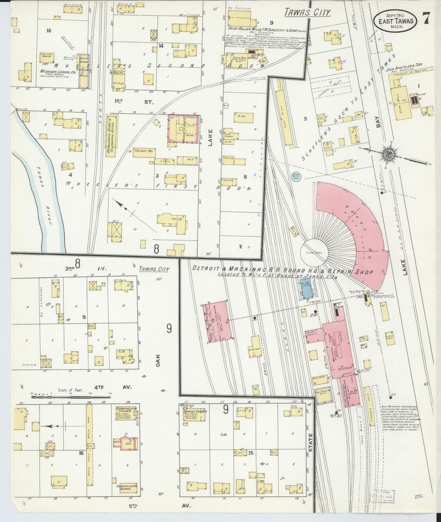 Sanborn Fire Insurance Map from East Tawas, Iosco County, Michigan (1910), Sheet #0007 - Complete Map Set gallery image, historic Sanborn map, vintage wall art, Michigan Michigan