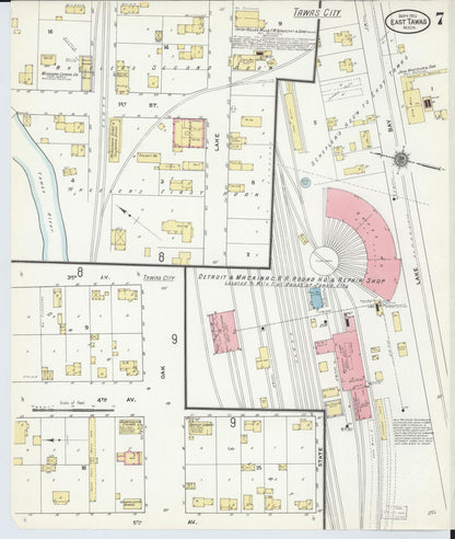 Sanborn Fire Insurance Map from East Tawas, Iosco County, Michigan (1910), Sheet #0007 - Complete Map Set gallery image, historic Sanborn map, vintage wall art, Michigan Michigan