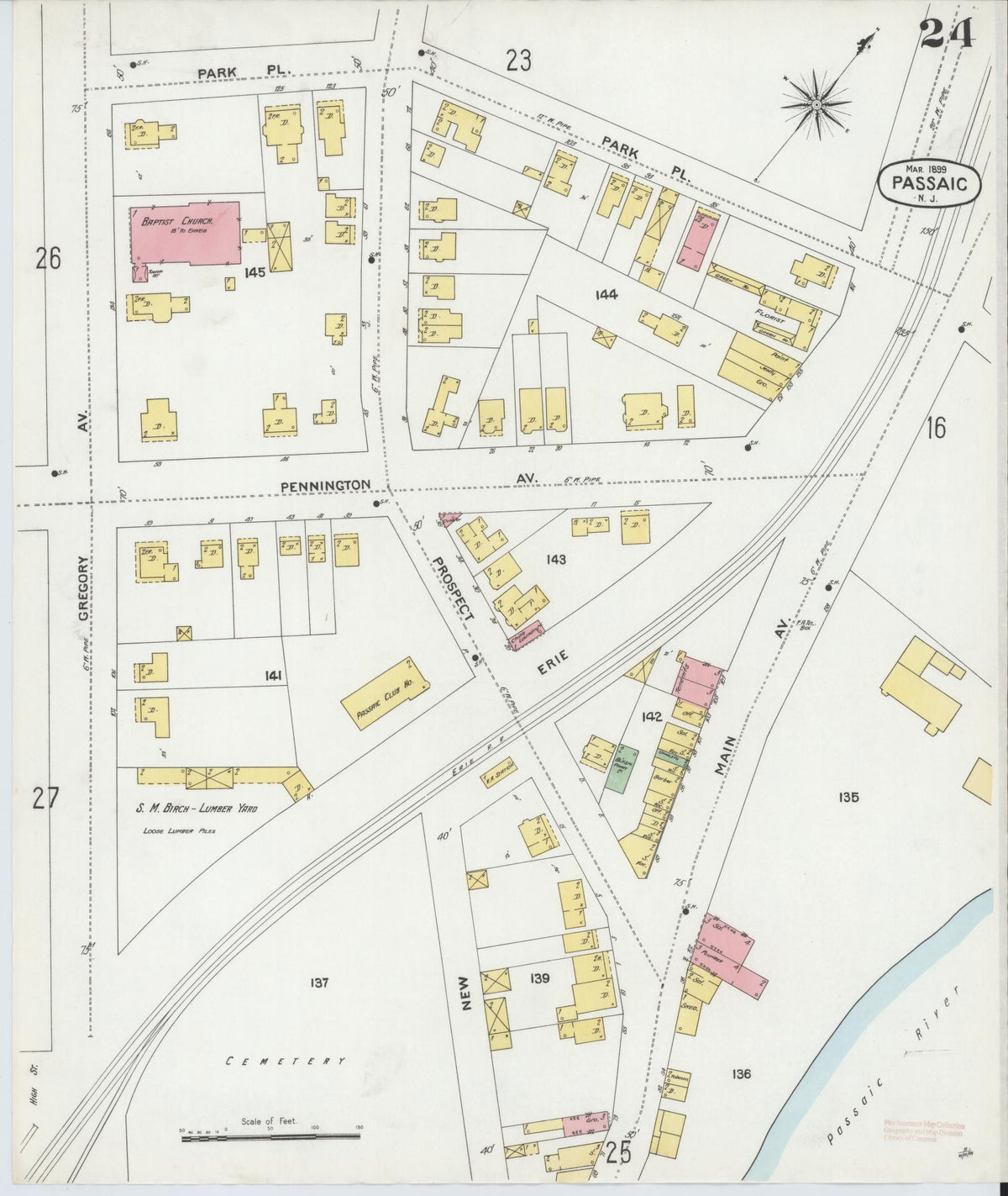 Sanborn Fire Insurance Map from Passaic, Passaic County, New Jersey (1899), Sheet #0024 - Complete Map Set gallery image, historic Sanborn map, vintage wall art, New Jersey New Jersey