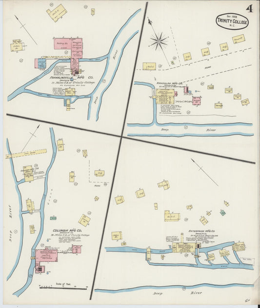 Sanborn Fire Insurance Map from Trinity College, Randolph County, North Carolina (1888), Sheet #0004 - Historic Sanborn Fire Insurance Map Print, vintage old map wall art, antique decor, genealogy gift, North Carolina North Carolina map