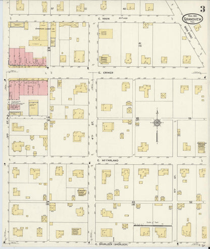 Sanborn Fire Insurance Map from Grandview, Johnson County, Texas (1912), Sheet #0003 - Historic Sanborn Fire Insurance Map Print, vintage old map wall art, antique decor, genealogy gift, Texas Texas map