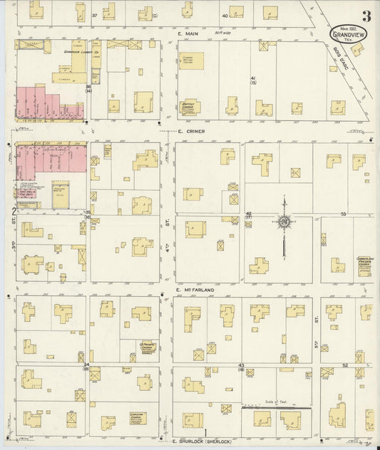Sanborn Fire Insurance Map from Grandview, Johnson County, Texas (1912), Sheet #0003 - Historic Sanborn Fire Insurance Map Print, vintage old map wall art, antique decor, genealogy gift, Texas Texas map