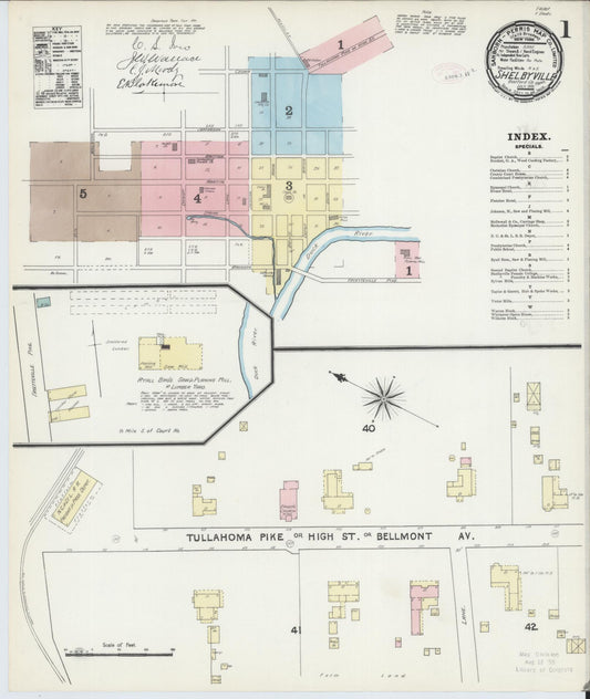 Sanborn Fire Insurance Map from Shelbyville, Bedford County, Tennessee (1891), Sheet #0001 - Complete Map Set gallery image, historic Sanborn map, vintage wall art, Tennessee Tennessee