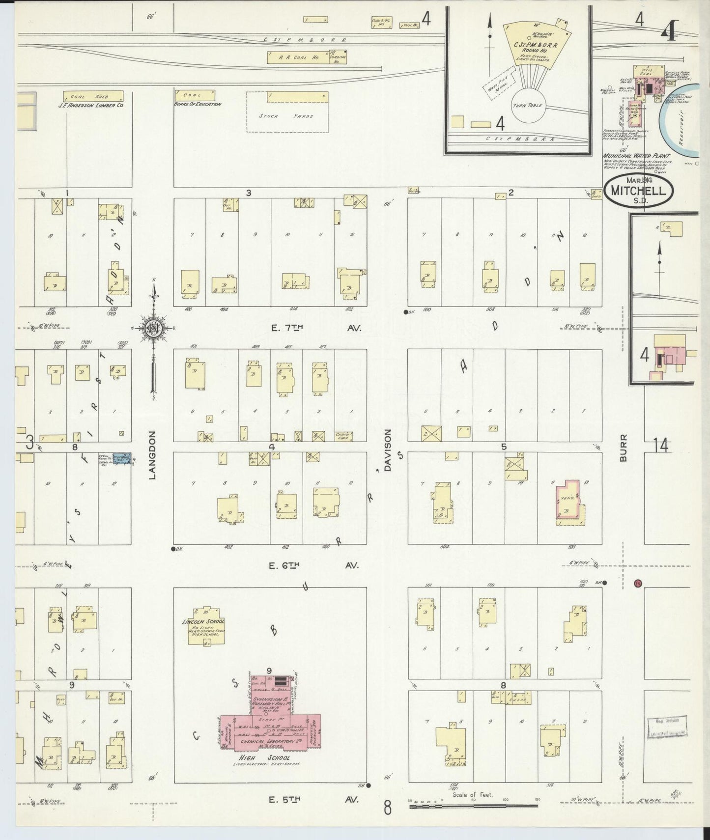 Sanborn Fire Insurance Map from Mitchell, Davison County, South Dakota (1914), Sheet #0004 - Historic Sanborn Fire Insurance Map Print, vintage old map wall art, antique decor, genealogy gift, South Dakota South Dakota map