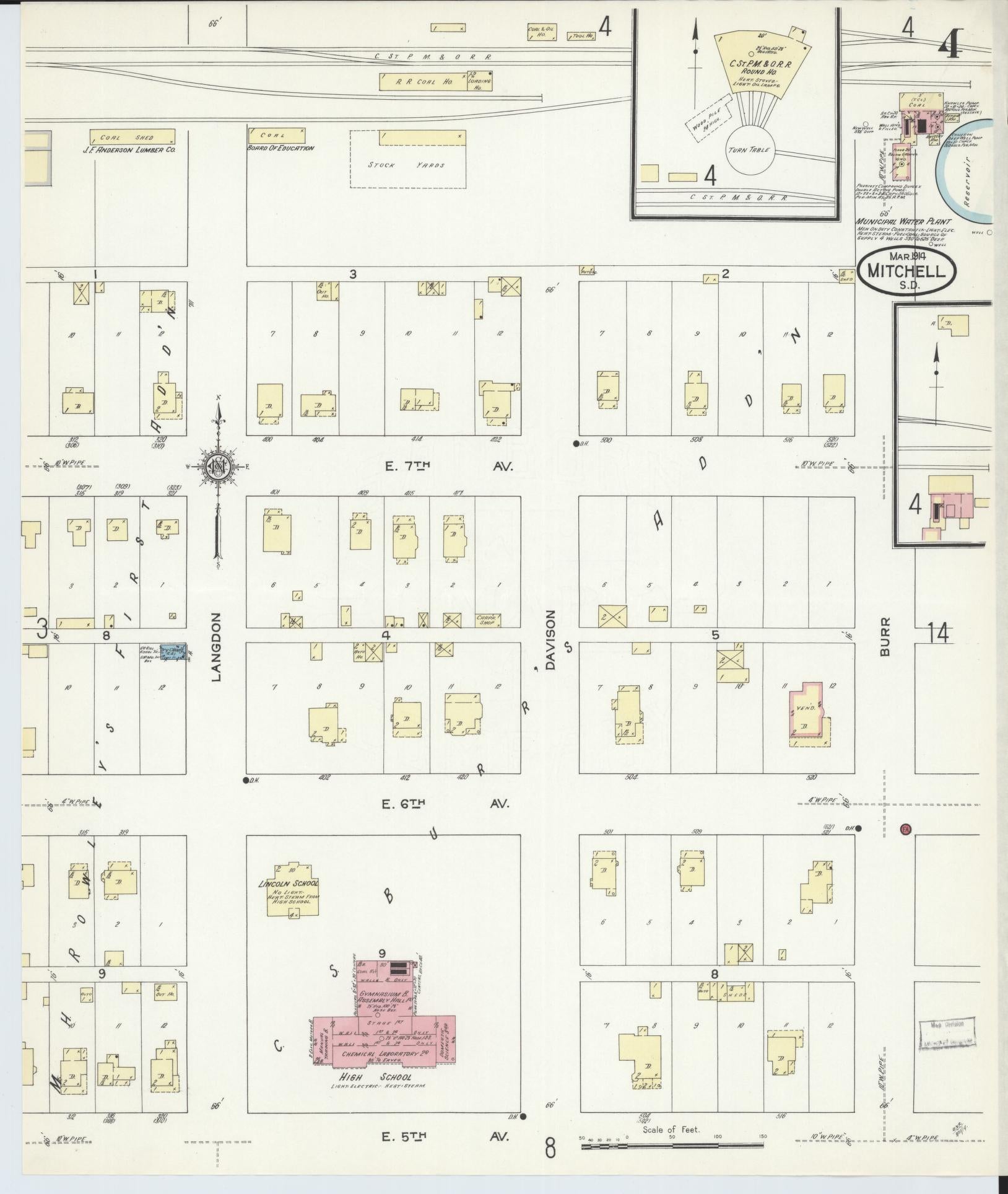 Sanborn Fire Insurance Map from Mitchell, Davison County, South Dakota (1914), Sheet #0004 - Historic Sanborn Fire Insurance Map Print, vintage old map wall art, antique decor, genealogy gift, South Dakota South Dakota map