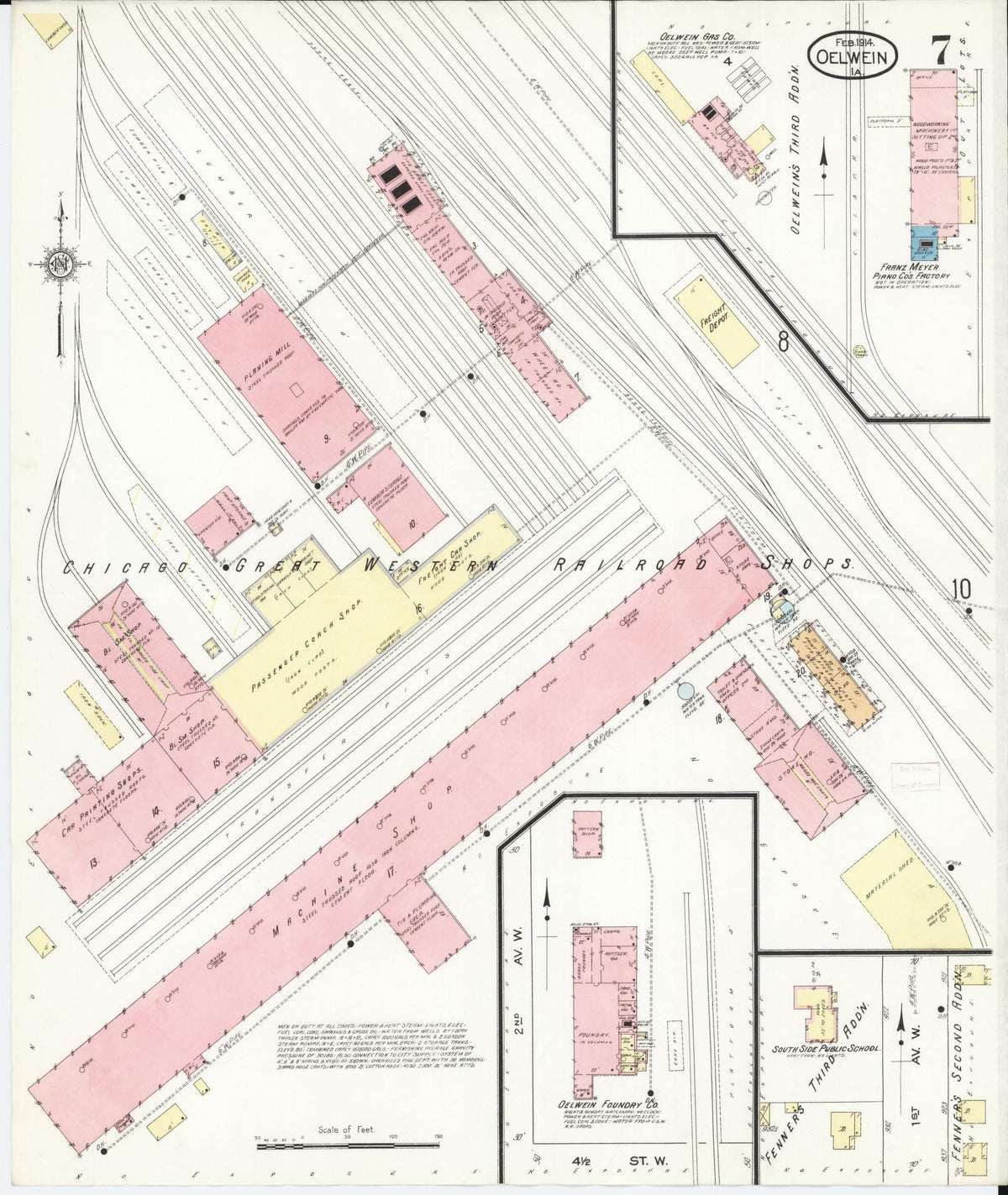 Sanborn Fire Insurance Map from Oelwein, Fayette County, Iowa (1914), Sheet #0007 - Historic Sanborn Fire Insurance Map Print, vintage old map wall art