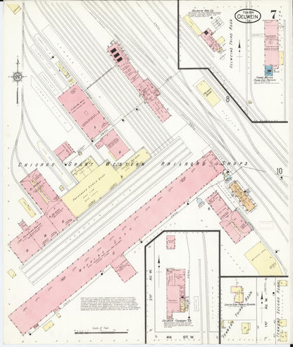 Sanborn Fire Insurance Map from Oelwein, Fayette County, Iowa (1914), Sheet #0007 - Historic Sanborn Fire Insurance Map Print, vintage old map wall art