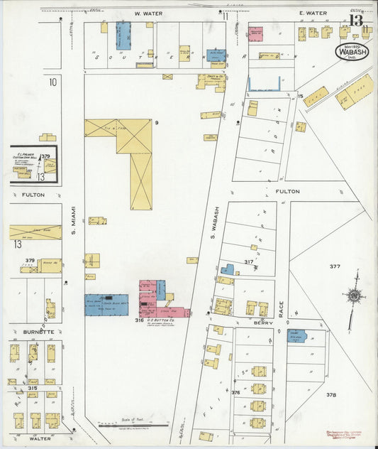 Sanborn Fire Insurance Map from Wabash, Wabash County, Indiana (1920), Sheet #0013 - Historic Sanborn Fire Insurance Map Print, vintage old map wall art, antique decor, genealogy gift, Indiana Indiana map