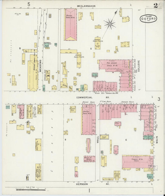 Sanborn Fire Insurance Map from Oxford, Granville County, North Carolina (1897), Sheet #0002 - Historic Sanborn Fire Insurance Map Print, vintage old map wall art, antique decor, genealogy gift, North Carolina North Carolina map
