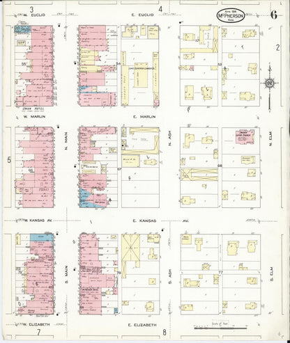 Sanborn Fire Insurance Map from Mcpherson, Mcpherson County, Kansas (1914), Sheet #0006 - Complete Map Set gallery image, historic Sanborn map, vintage wall art, Kansas Kansas