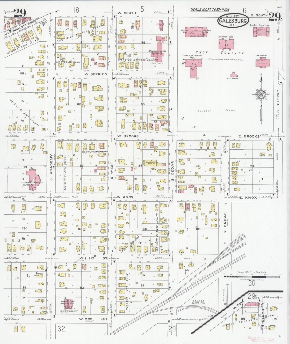 Sanborn Fire Insurance Map from Galesburg, Knox County, Illinois (1927), Sheet #0029 - Complete Map Set gallery image, historic Sanborn map, vintage wall art, Illinois Illinois