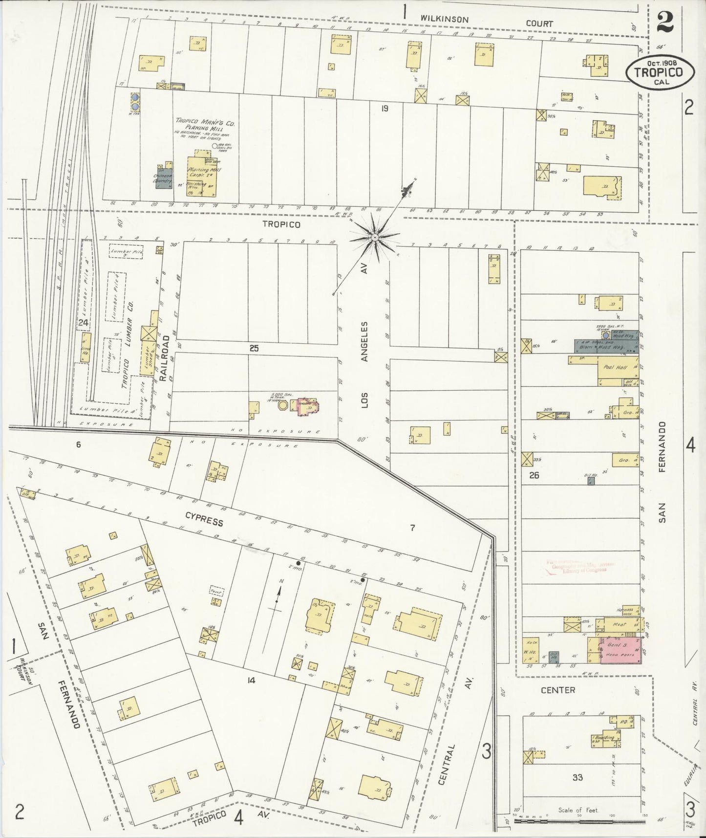Sanborn Fire Insurance Map from Tropico, Los Angeles County, California (1908), Sheet #0002 - Complete Map Set gallery image, historic Sanborn map, vintage wall art, California California