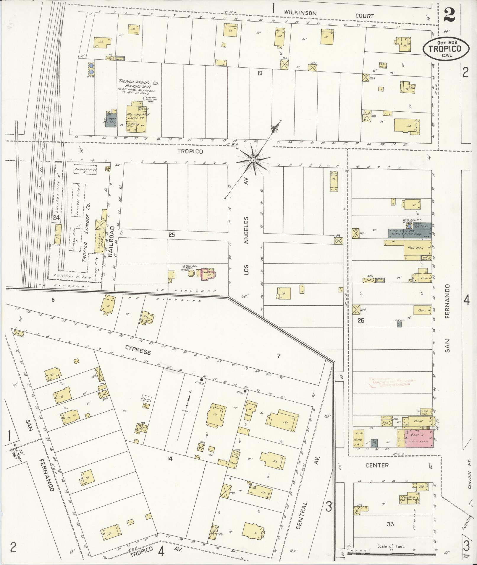 Sanborn Fire Insurance Map from Tropico, Los Angeles County, California (1908), Sheet #0002 - Complete Map Set gallery image, historic Sanborn map, vintage wall art, California California