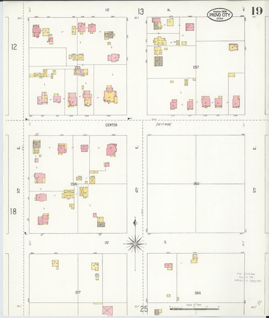 Sanborn Fire Insurance Map from Provo, Utah County, Utah (1908), Sheet #0019 - Historic Sanborn Fire Insurance Map Print, vintage old map wall art, antique decor, genealogy gift, Provo Utah map