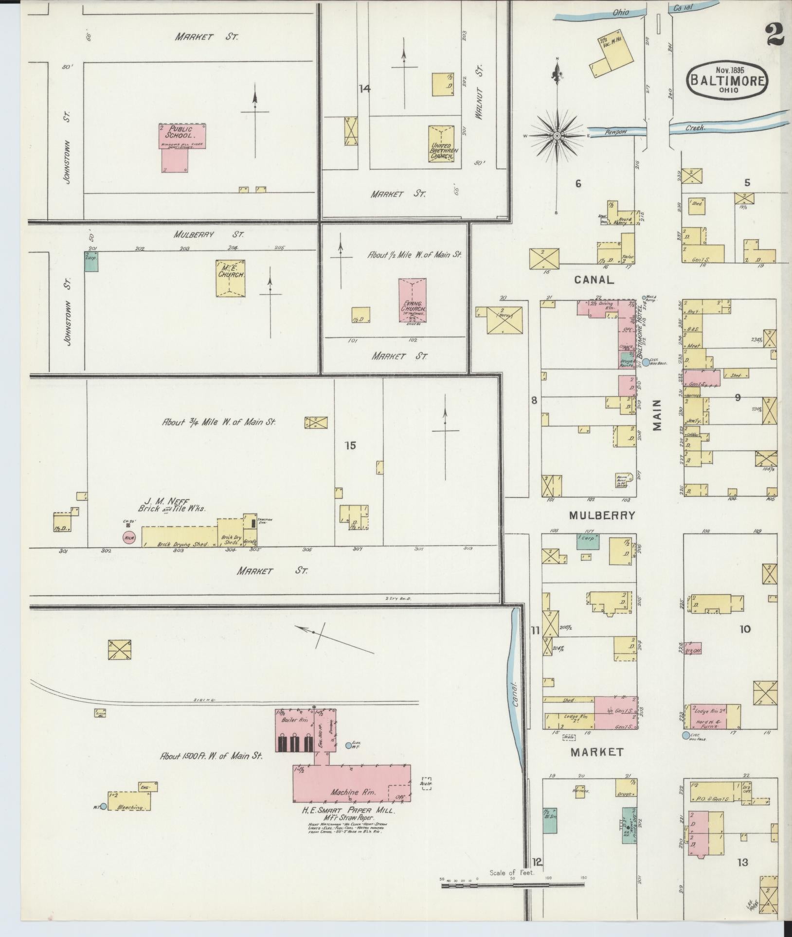 Sanborn Fire Insurance Map from Baltimore, Fairfield County, Ohio (1895), Sheet #0002 - Historic Sanborn Fire Insurance Map Print, vintage old map wall art, antique decor, genealogy gift, Ohio Ohio map