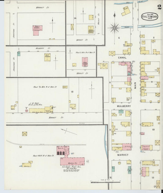 Sanborn Fire Insurance Map from Baltimore, Fairfield County, Ohio (1895), Sheet #0002 - Historic Sanborn Fire Insurance Map Print, vintage old map wall art, antique decor, genealogy gift, Ohio Ohio map