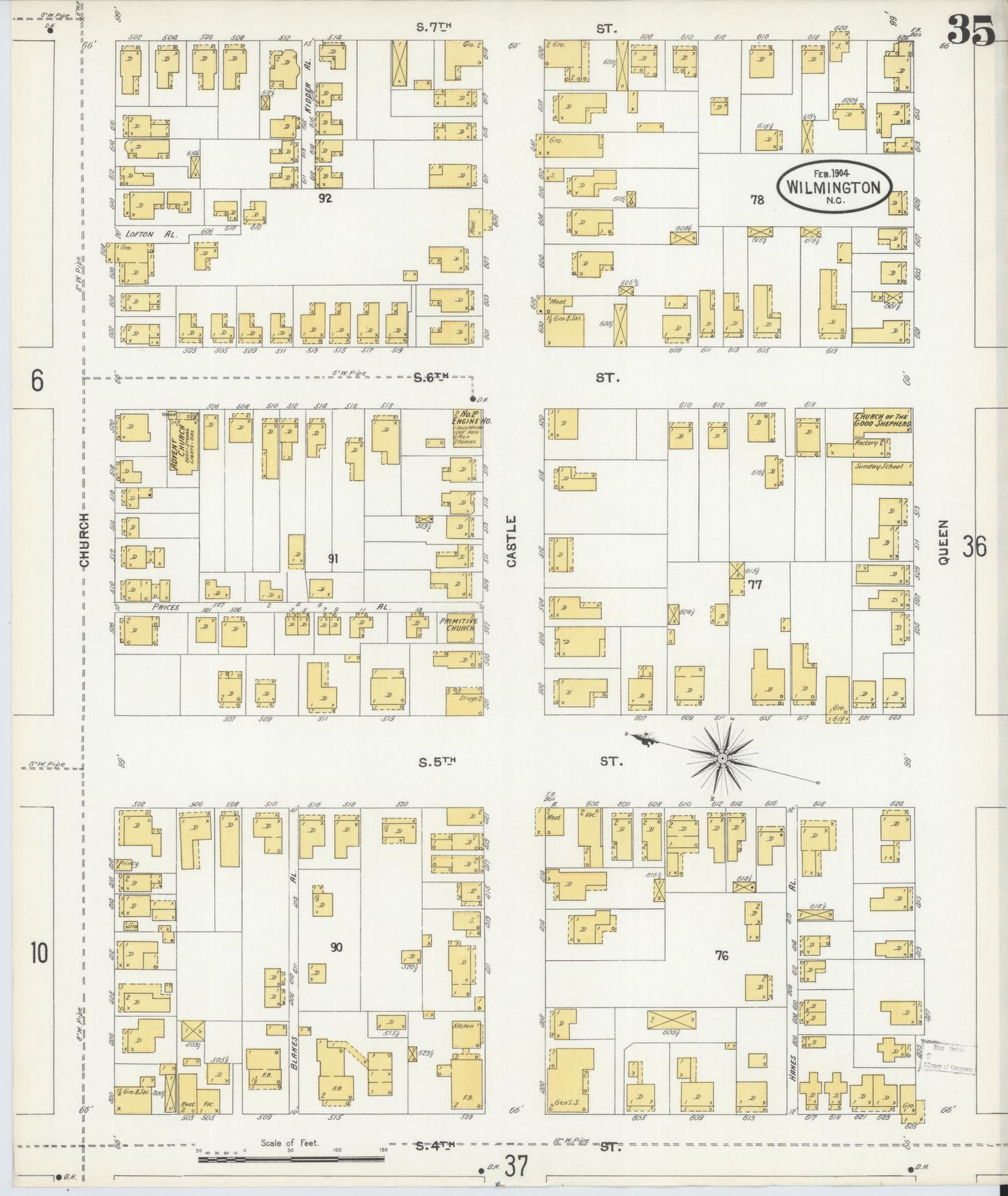 Sanborn Fire Insurance Map from Wilmington, New Hanover County, North Carolina (1904), Sheet #0035 - Complete Map Set gallery image, historic Sanborn map, vintage wall art, North Carolina North Carolina