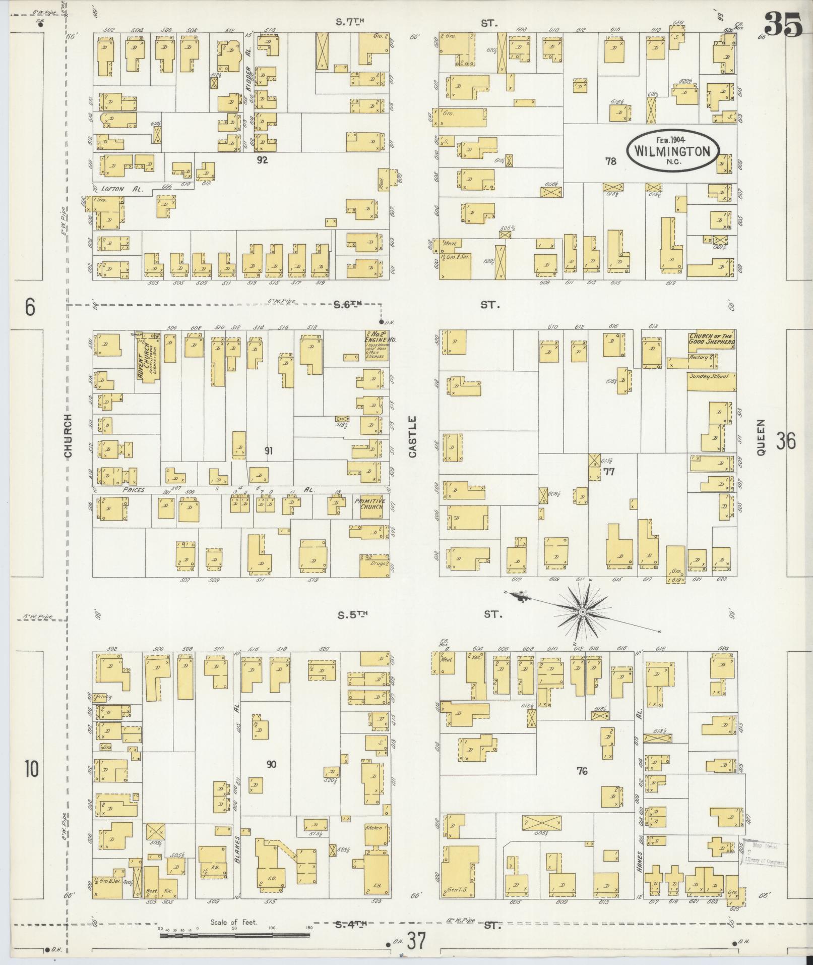 Sanborn Fire Insurance Map from Wilmington, New Hanover County, North Carolina (1904), Sheet #0035 - Complete Map Set gallery image, historic Sanborn map, vintage wall art, North Carolina North Carolina