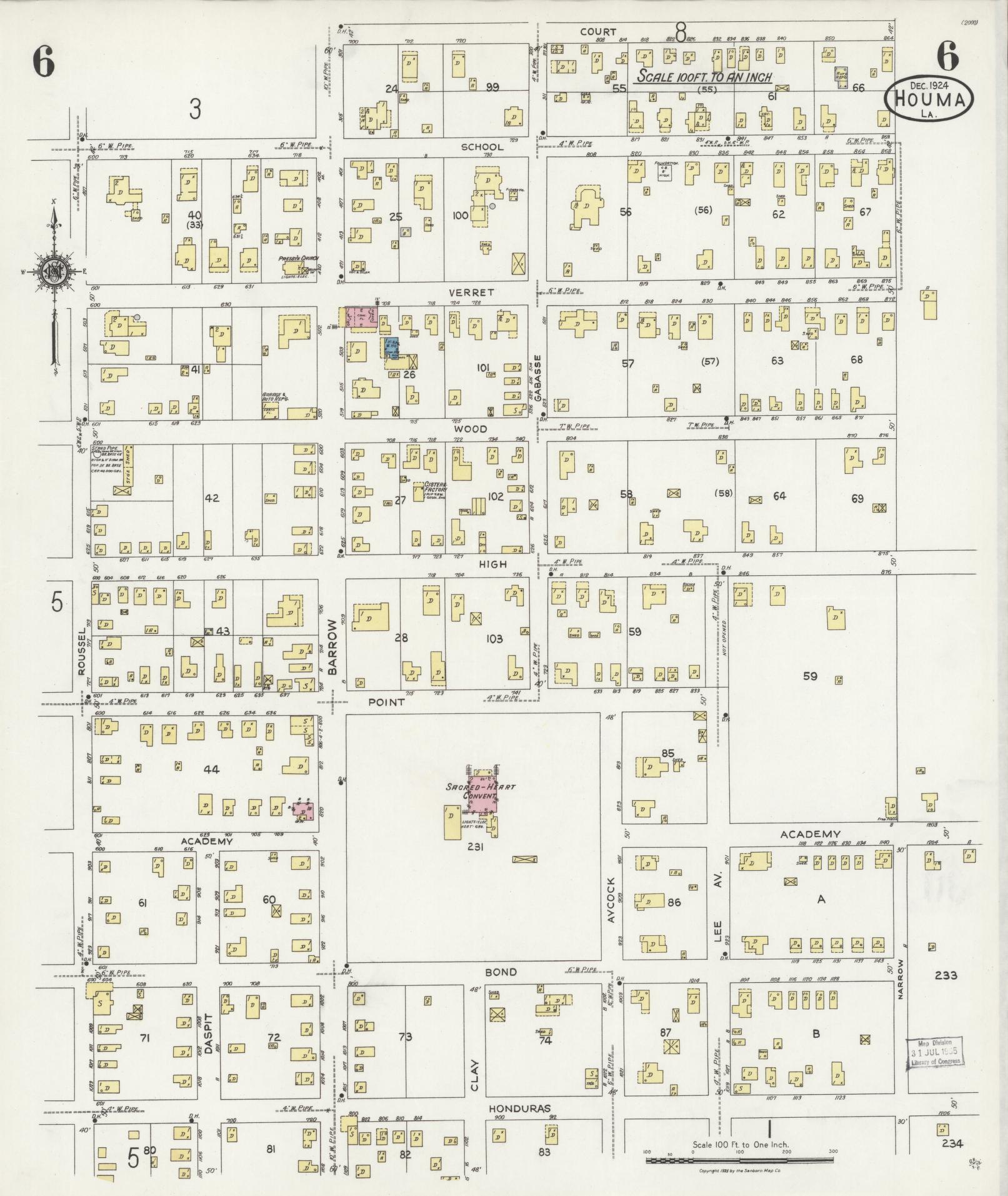 Sanborn Fire Insurance Map from Houma, Terrebonne Parish, Louisiana (1924), Sheet #0006 - Complete Map Set gallery image, historic Sanborn map, vintage wall art, Louisiana Louisiana