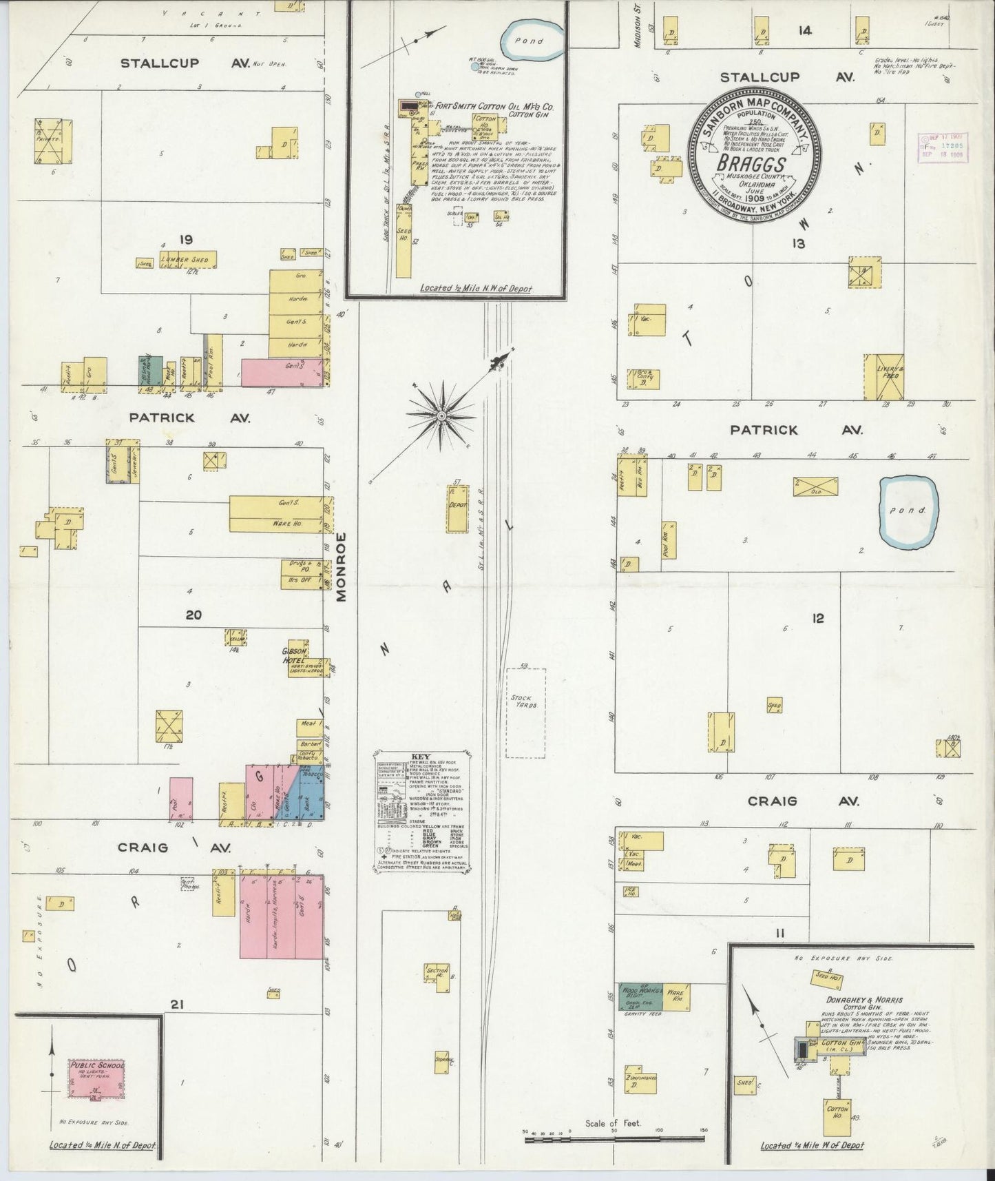 Sanborn Fire Insurance Map from Braggs, Muskogee County, Oklahoma (1909), Sheet #0001 - Historic Sanborn Fire Insurance Map Print, vintage old map wall art, antique decor, genealogy gift, Oklahoma Oklahoma map