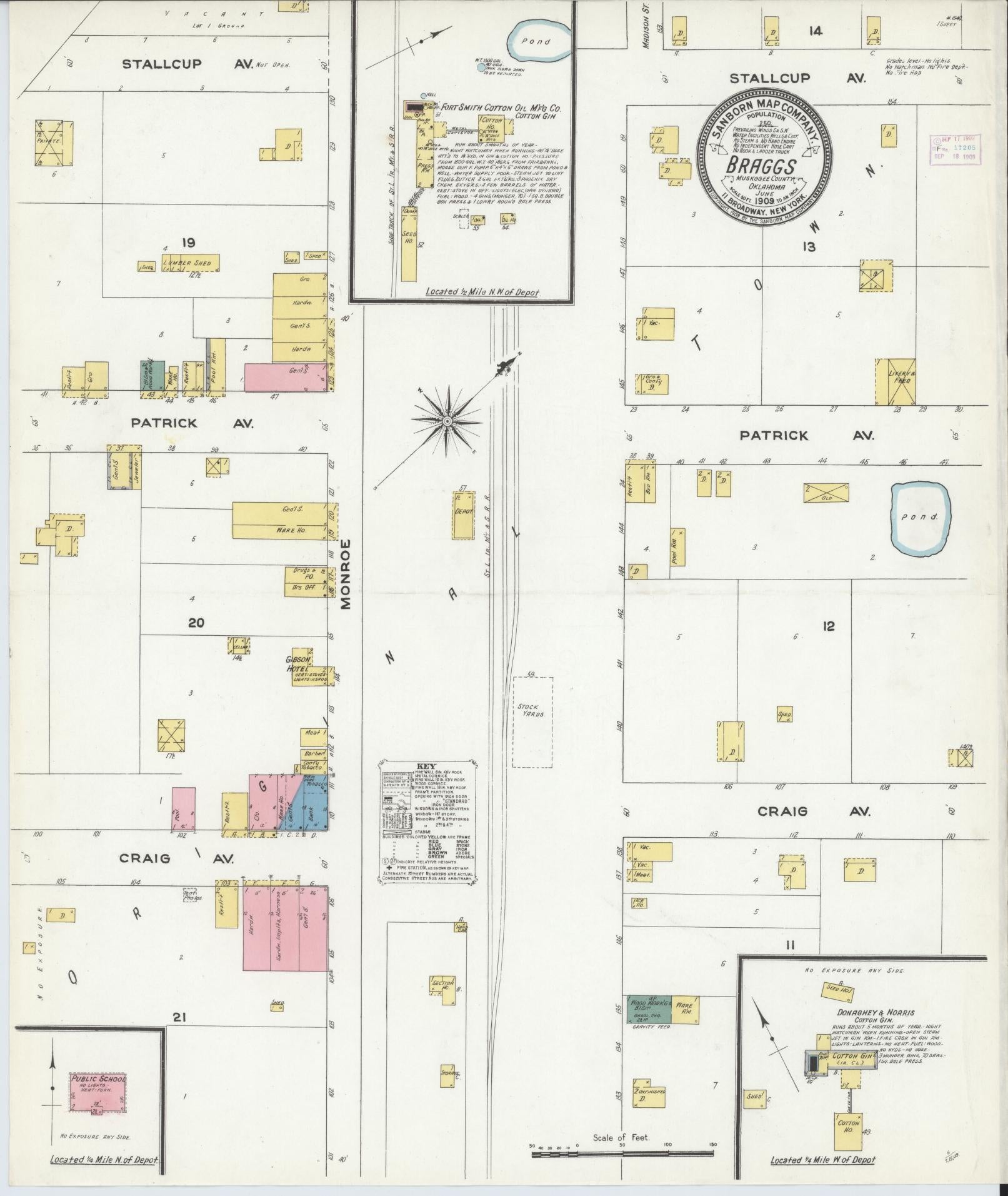 Sanborn Fire Insurance Map from Braggs, Muskogee County, Oklahoma (1909), Sheet #0001 - Historic Sanborn Fire Insurance Map Print, vintage old map wall art, antique decor, genealogy gift, Oklahoma Oklahoma map