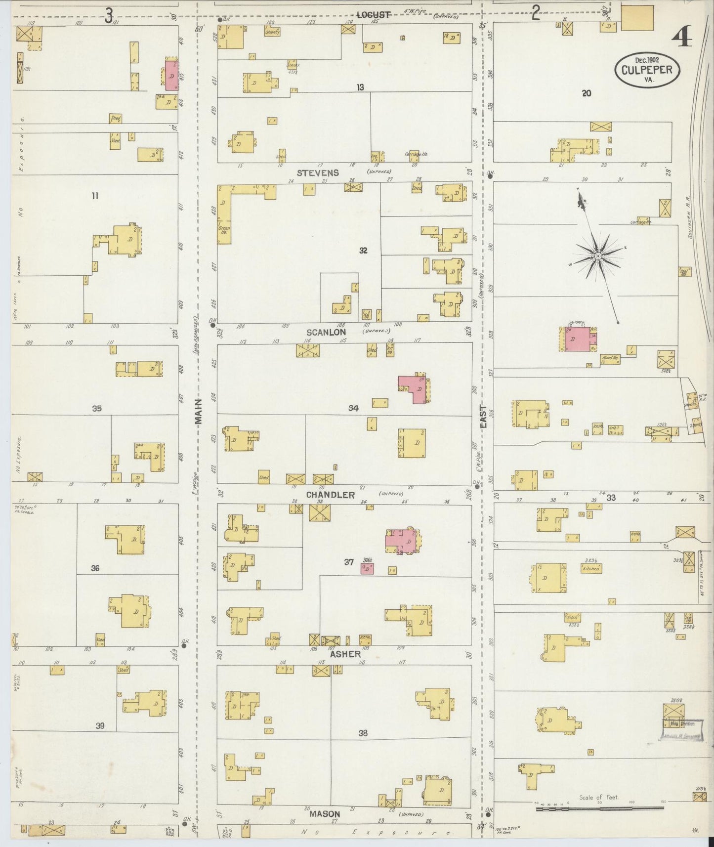 Sanborn Fire Insurance Map from Culpeper, Culpeper County, Virginia (1902), Sheet #0004 - Complete Map Set gallery image, historic Sanborn map, vintage wall art, Virginia Virginia