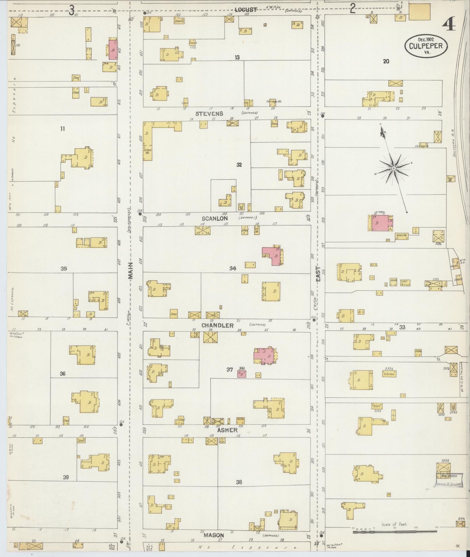 Sanborn Fire Insurance Map from Culpeper, Culpeper County, Virginia (1902), Sheet #0004 - Complete Map Set gallery image, historic Sanborn map, vintage wall art, Virginia Virginia