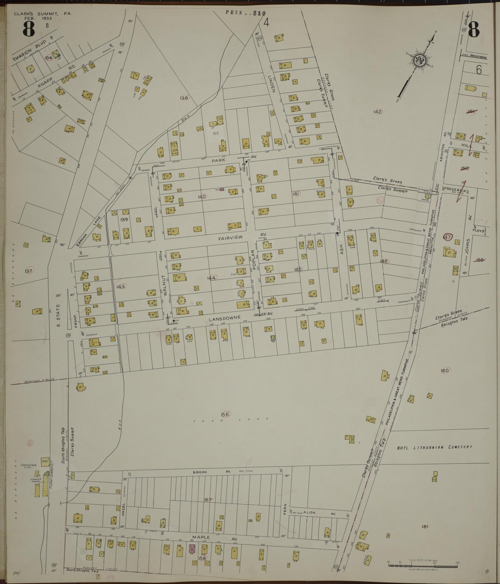 Sanborn Fire Insurance Map from Clark's Summit, Lackawanna County, Pennsylvania (1942), Sheet #0008 - Historic Sanborn Fire Insurance Map Print, vintage old map wall art, antique decor, genealogy gift, Pennsylvania Pennsylvania map