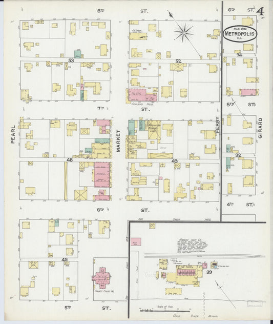 Sanborn Fire Insurance Map from Metropolis, Massac County, Illinois (1892), Sheet #0004 - Historic Sanborn Fire Insurance Map Print, vintage old map wall art, antique decor, genealogy gift, Illinois Illinois map