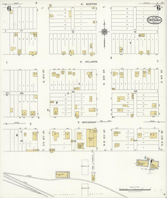 Sanborn Fire Insurance Map from Okemah, Okfuskee County, Oklahoma (1923), Sheet #0006 - Historic Sanborn Fire Insurance Map Print, vintage old map wall art, antique decor, genealogy gift, Oklahoma Oklahoma map