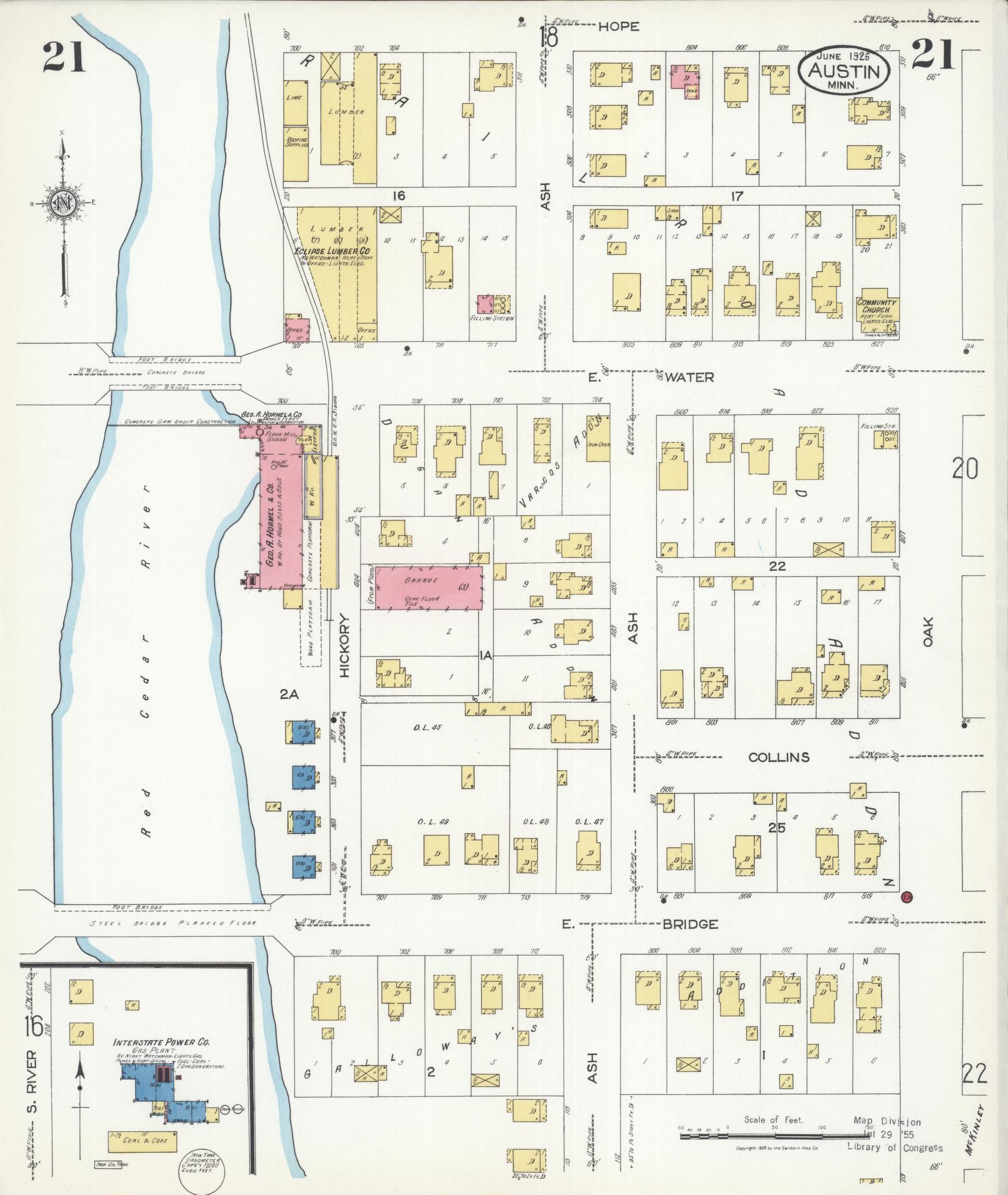 Sanborn Fire Insurance Map from Austin, Mower County, Minnesota (1926), Sheet #0021 - Complete Map Set gallery image, historic Sanborn map, vintage wall art, Minnesota Minnesota