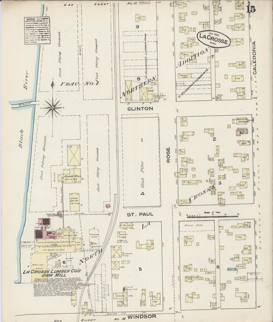 Sanborn Fire Insurance Map from La Crosse, La Crosse County, Wisconsin (1884), Sheet #0015 - Historic Sanborn Fire Insurance Map Print, vintage old map wall art, antique decor, genealogy gift, Wisconsin Wisconsin map