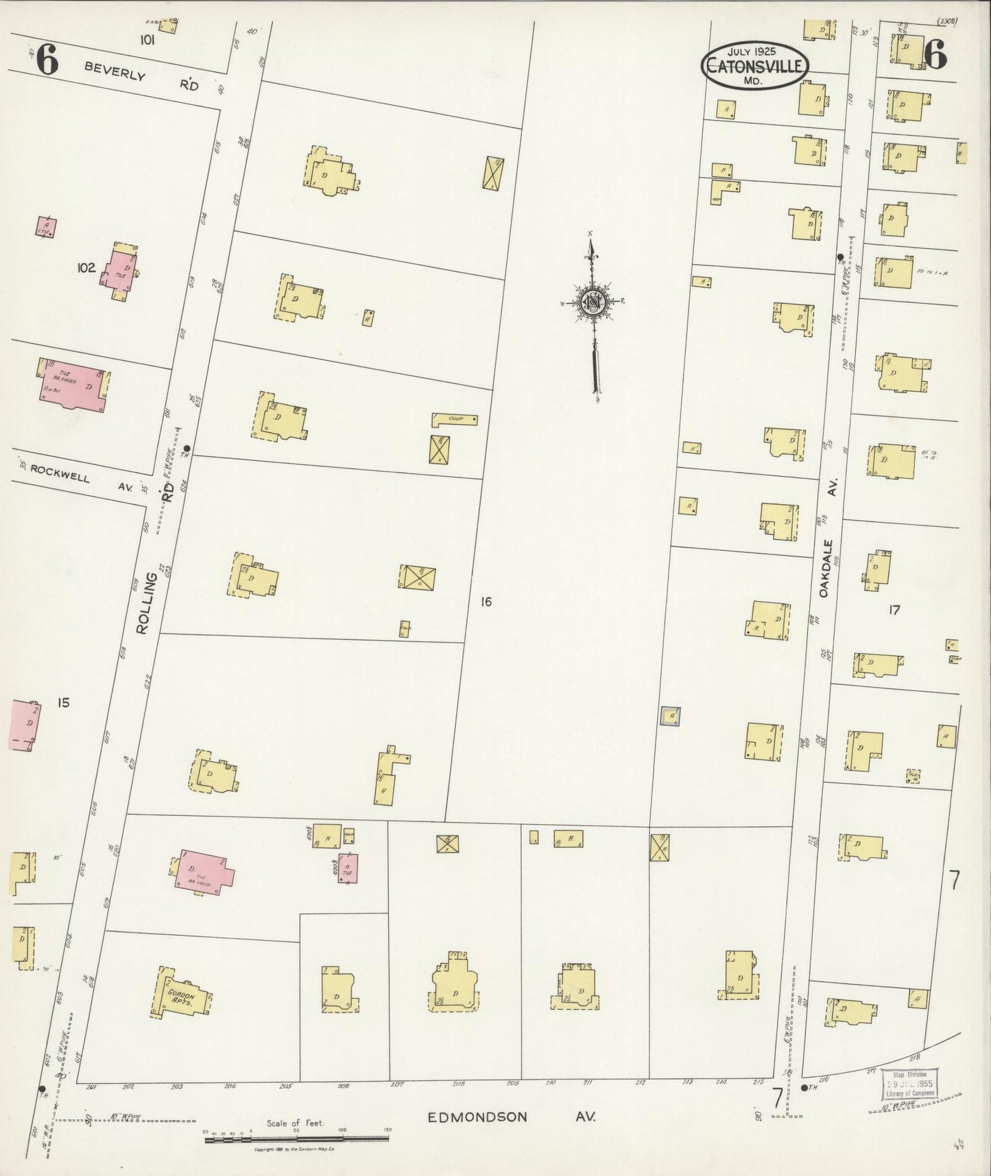 Sanborn Fire Insurance Map from Catonsville, Baltimore County, Maryland (1925), Sheet #0006 - Complete Map Set gallery image, historic Sanborn map, vintage wall art, Maryland Maryland