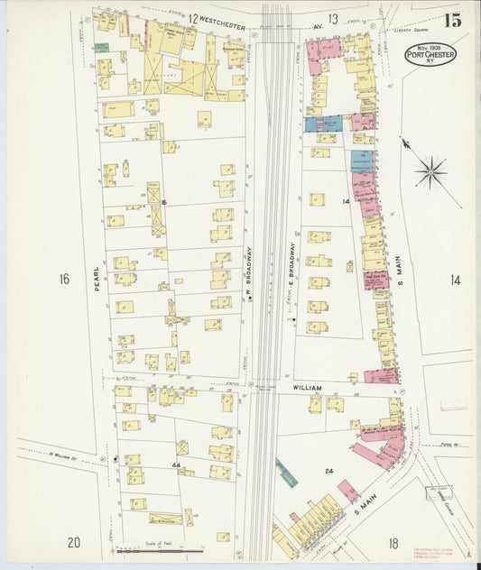 Sanborn Fire Insurance Map from Port Chester, Westchester County, New York (1908), Sheet #0015 - Historic Sanborn Fire Insurance Map Print, vintage old map wall art, antique decor, genealogy gift, New York New York map