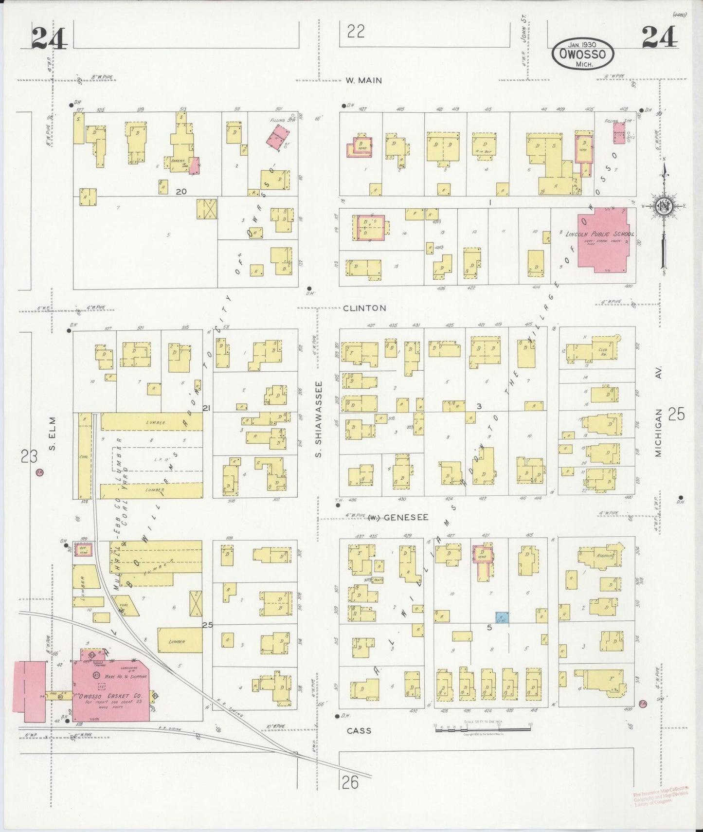 Sanborn Fire Insurance Map from Owosso, Shiawassee County, Michigan (1930), Sheet #0024 - Complete Map Set gallery image, historic Sanborn map, vintage wall art, Michigan Michigan