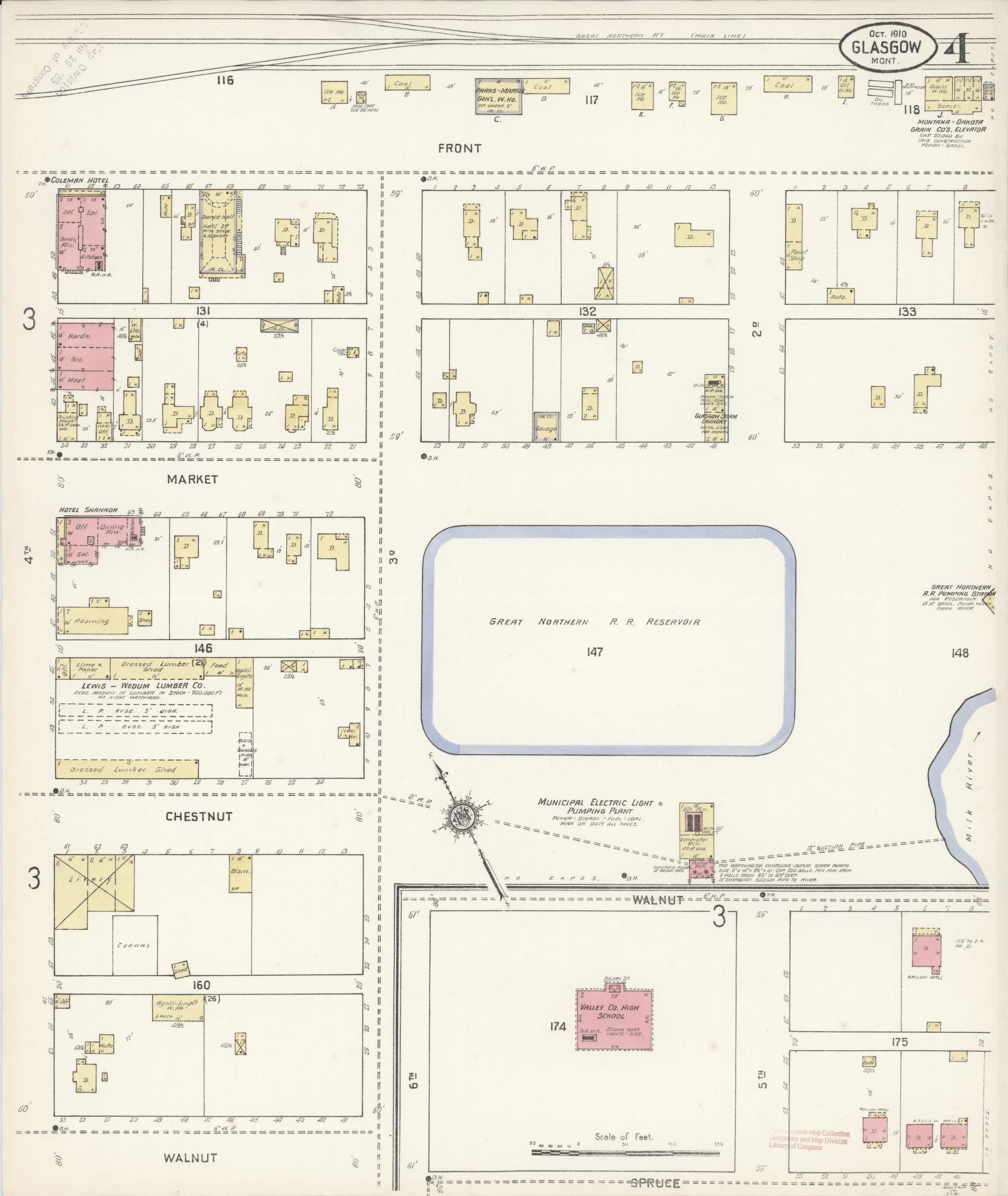 Sanborn Fire Insurance Map from Glasgow, Valley County, Montana (1910), Sheet #0004 - Historic Sanborn Fire Insurance Map Print, vintage old map wall art, antique decor, genealogy gift, Montana Montana map