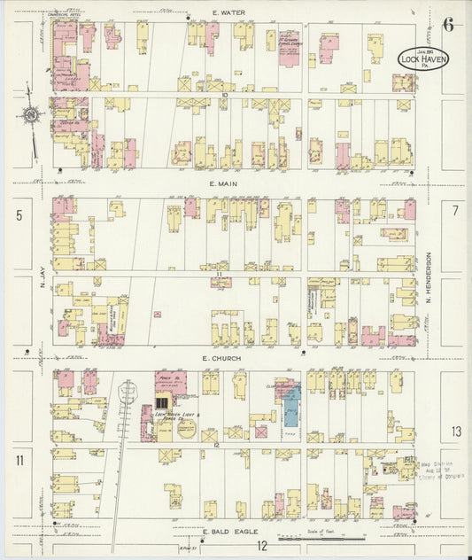 Sanborn Fire Insurance Map from Lock Haven, Clinton County, Pennsylvania (1914), Sheet #0006 - Historic Sanborn Fire Insurance Map Print, vintage old map wall art, antique decor, genealogy gift, Pennsylvania Pennsylvania map