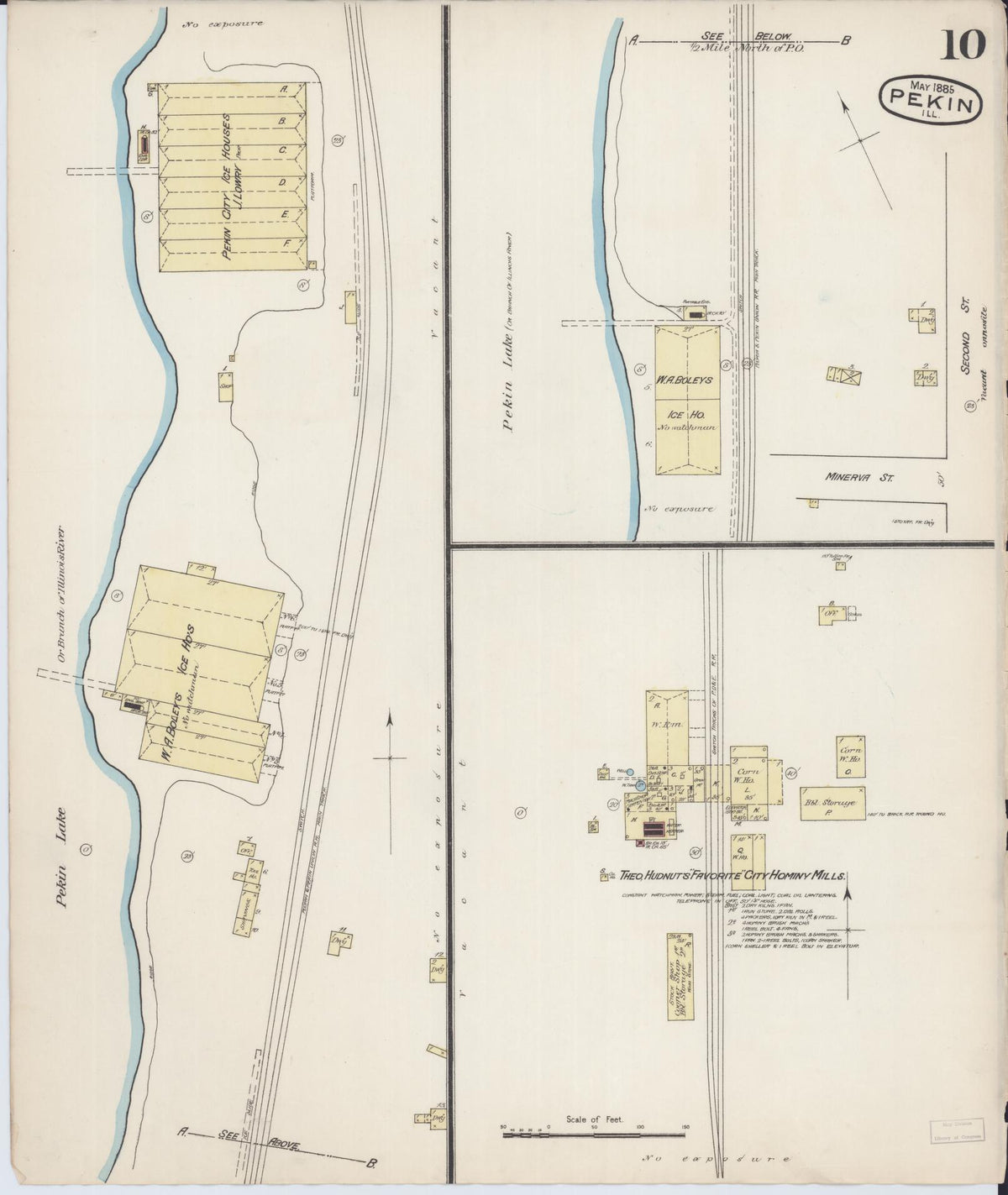 Sanborn Fire Insurance Map from Pekin, Tazewell County, Illinois (1885), Sheet #0010 - Historic Sanborn Fire Insurance Map Print, vintage old map wall art, antique decor, genealogy gift, Illinois Illinois map