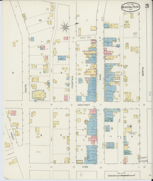 Sanborn Fire Insurance Map from Mineral Point, Iowa County, Wisconsin (1894), Sheet #0003 - Historic Sanborn Fire Insurance Map Print, vintage old map wall art, antique decor, genealogy gift, Wisconsin Wisconsin map