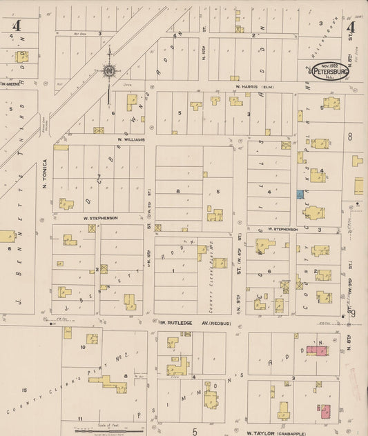 Sanborn Fire Insurance Map from Petersburg, Menard County, Illinois (1922), Sheet #0004 - Historic Sanborn Fire Insurance Map Print, vintage old map wall art, antique decor, genealogy gift, Illinois Illinois map