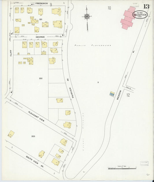 Sanborn Fire Insurance Map from Naugatuck, New Haven County, Connecticut (1910), Sheet #0013 - Historic Sanborn Fire Insurance Map Print, vintage old map wall art, antique decor, genealogy gift, Connecticut Connecticut map