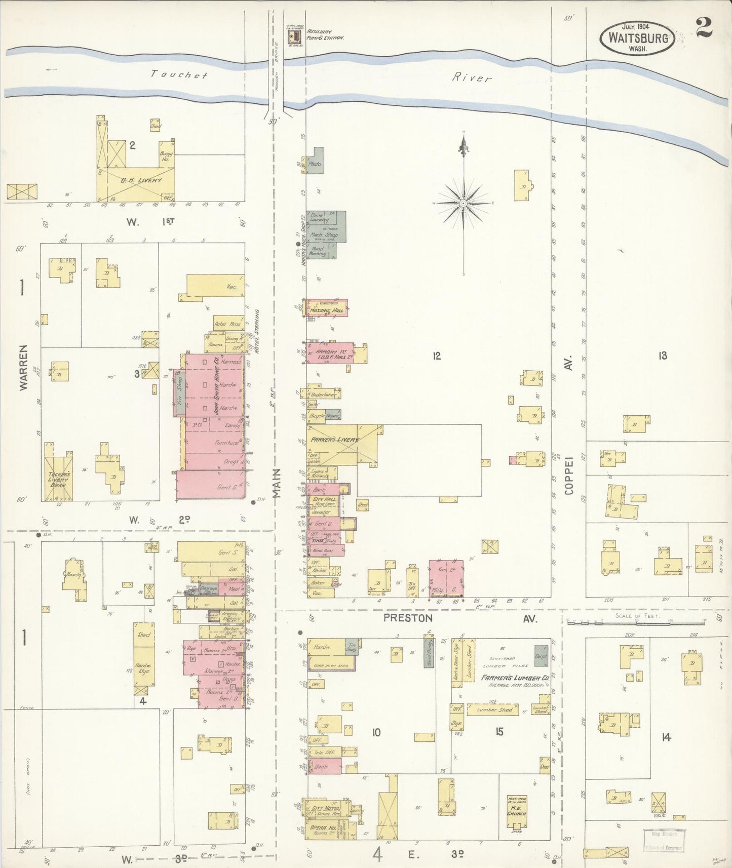 Sanborn Fire Insurance Map from Waitsburg, Walla Walla County, Washington (1904), Sheet #0002 - Complete Map Set gallery image, historic Sanborn map, vintage wall art, Washington Washington