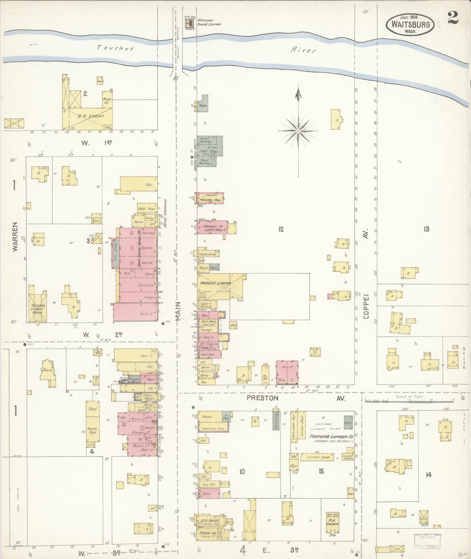 Sanborn Fire Insurance Map from Waitsburg, Walla Walla County, Washington (1904), Sheet #0002 - Complete Map Set gallery image, historic Sanborn map, vintage wall art, Washington Washington