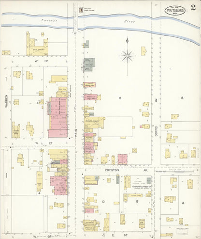 Sanborn Fire Insurance Map from Waitsburg, Walla Walla County, Washington (1904), Sheet #0002 - Complete Map Set gallery image, historic Sanborn map, vintage wall art, Washington Washington