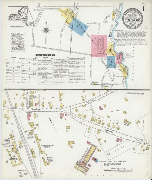 Sanborn Fire Insurance Map from Coxsackie, Greene County, New York (1920), Sheet #0001 - Historic Sanborn Fire Insurance Map Print, vintage old map wall art, antique decor, genealogy gift, New York New York map