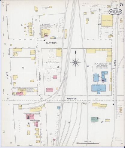 Sanborn Fire Insurance Map from Waukegan, Lake County, Illinois (1892), Sheet #0005 - Complete Map Set gallery image, historic Sanborn map, vintage wall art, Illinois Illinois