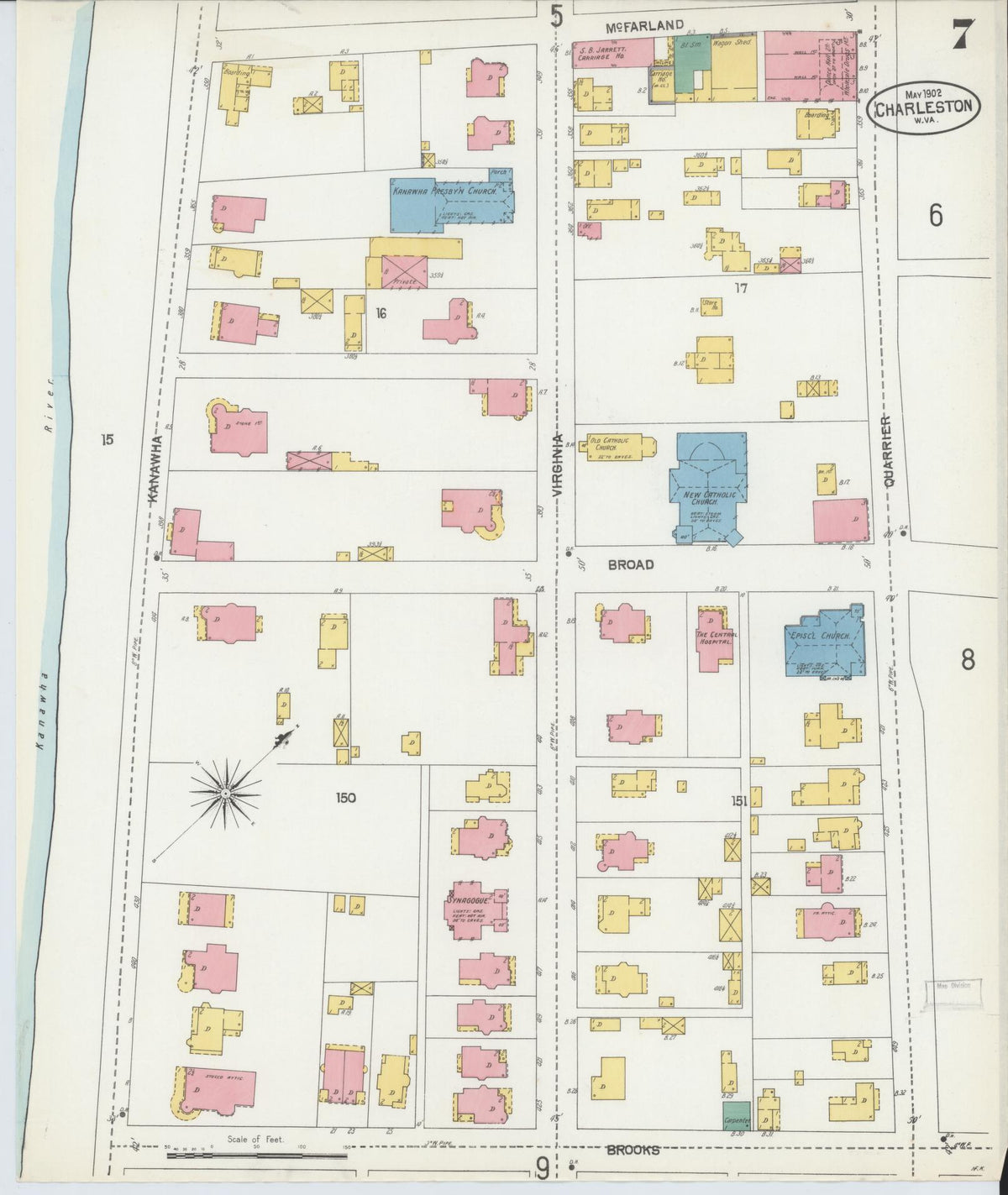 Sanborn Fire Insurance Map from Charleston, Kanawha County, West Virginia (1902), Sheet #0007 - Complete Map Set gallery image, historic Sanborn map, vintage wall art, West Virginia West Virginia