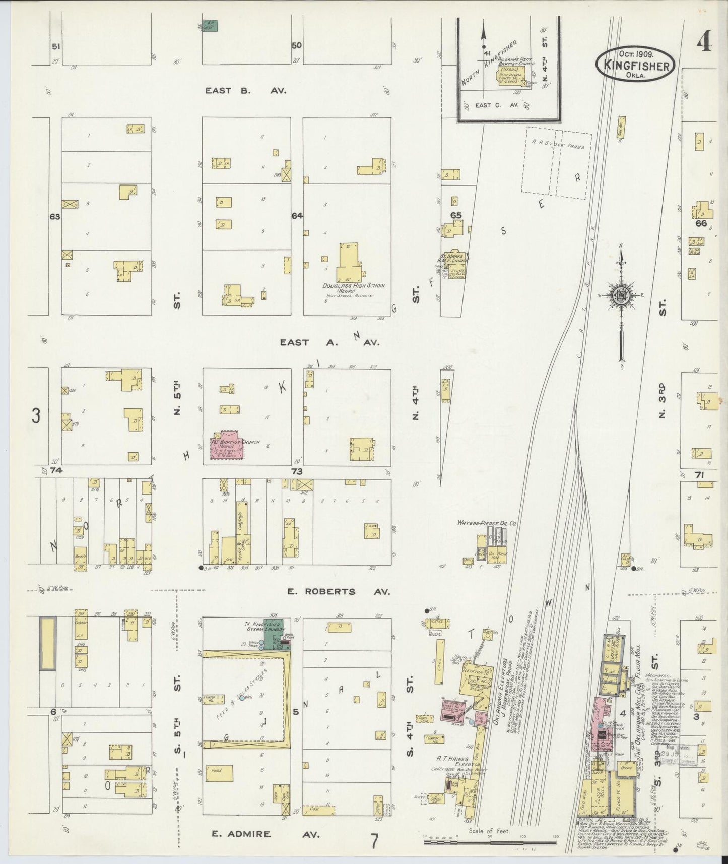 Sanborn Fire Insurance Map from Kingfisher, Kingfisher County, Oklahoma (1909), Sheet #0004 - Complete Map Set gallery image, historic Sanborn map, vintage wall art, Oklahoma Oklahoma