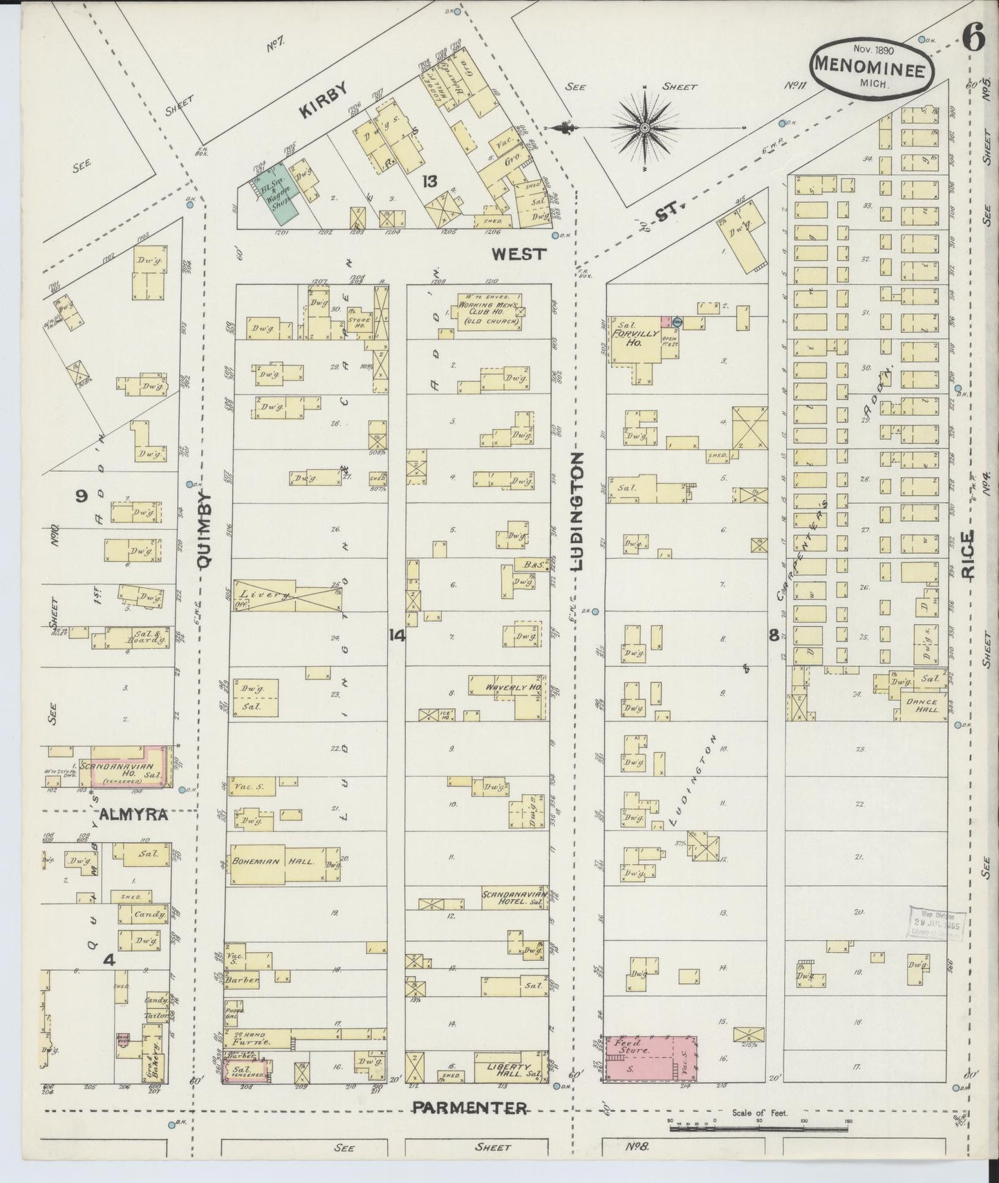 Sanborn Fire Insurance Map from Menominee, Menominee County, Michigan (1890), Sheet #0006 - Complete Map Set gallery image, historic Sanborn map, vintage wall art, Michigan Michigan